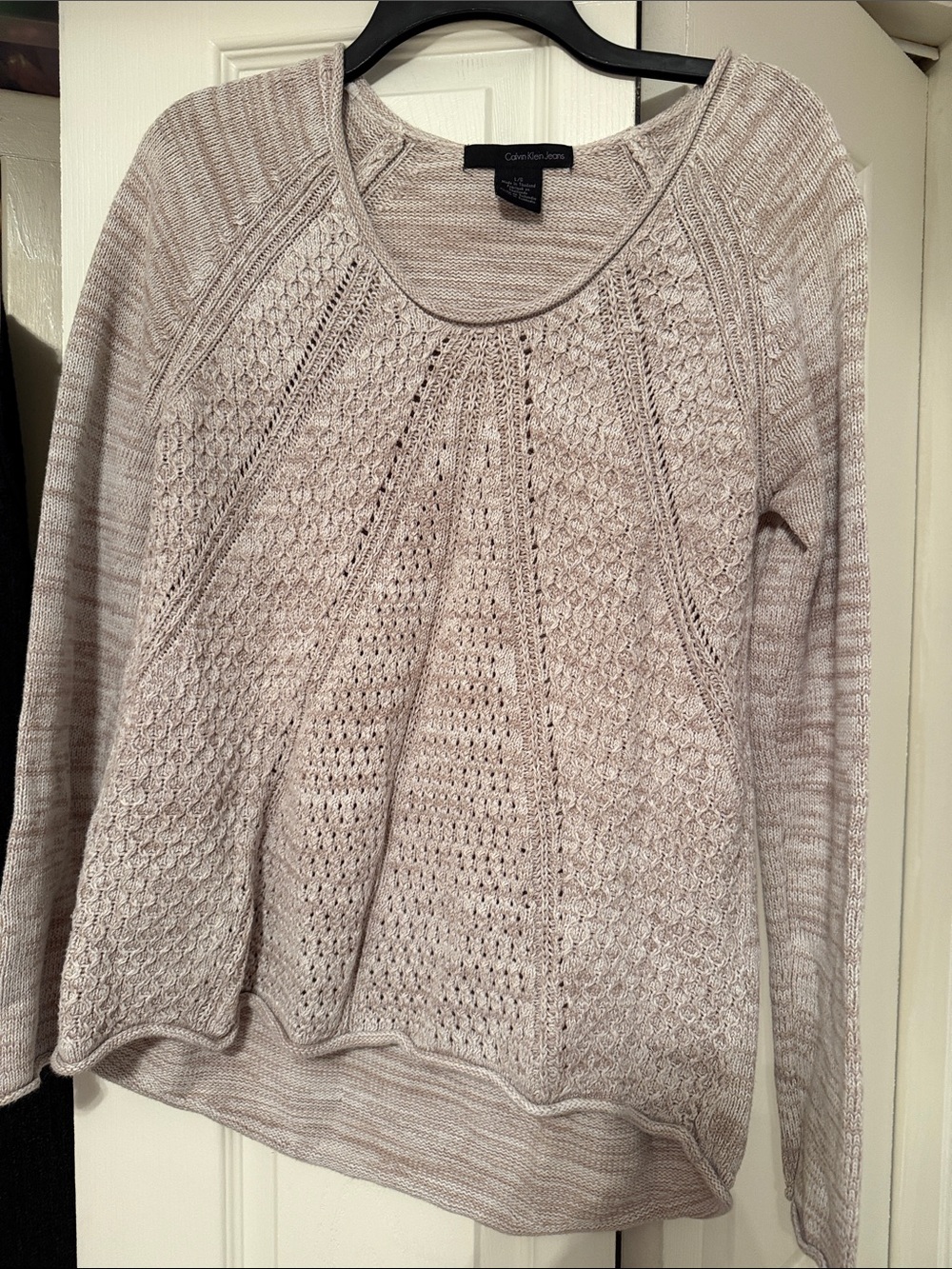 Calvin Klein Jeans Light Beige Scoop Neck Knit Sweater